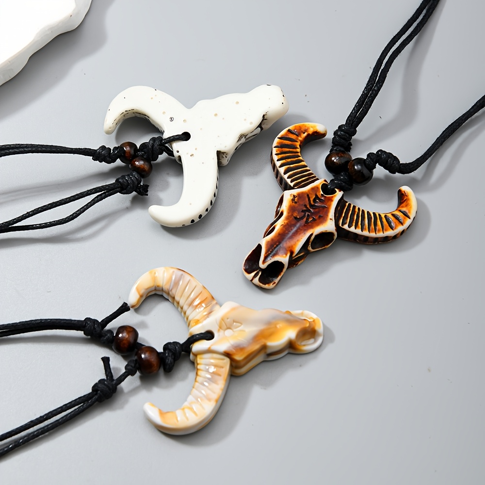 Three Retractable Resin Skull & Bull Head Pendant Family Jewelry Set
